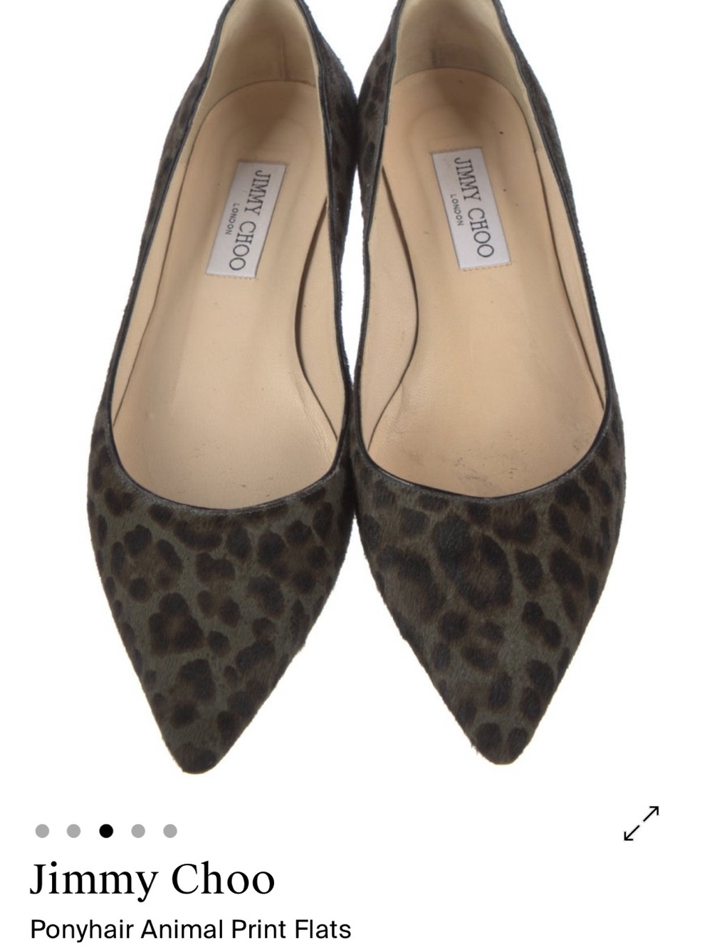 Jimmy Choo Leopard Ponyhair Pointed Flats in Olive and Brown